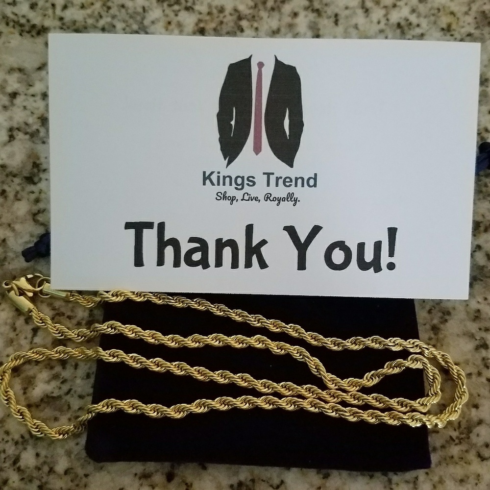 NEW! 4mm Mens 18K Gold Plated Rope Chain